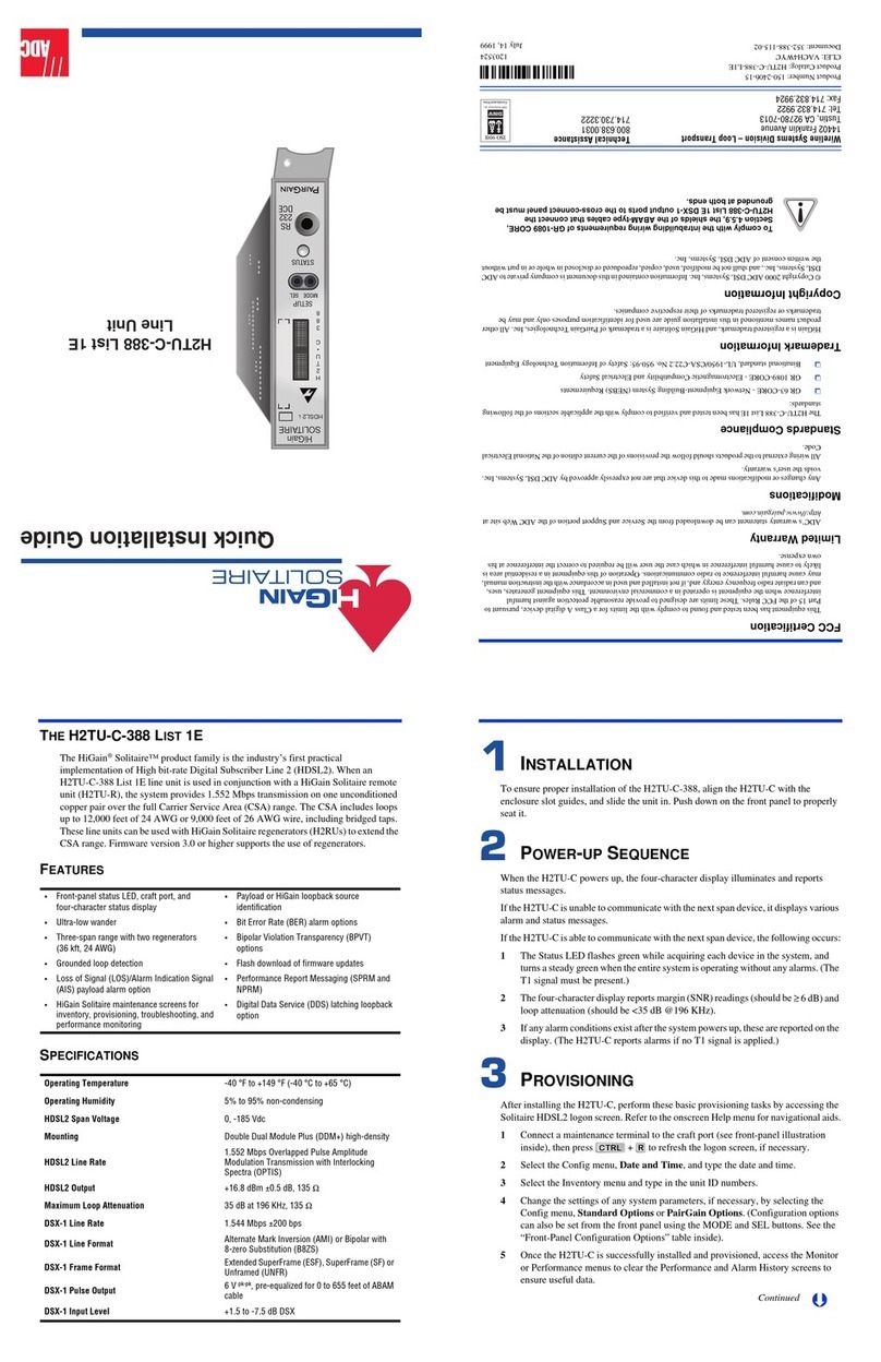 ADC H2TU-C-388 HiGain Quick installation guide ADC H2TU-C-388 HiGain Quick installation guide