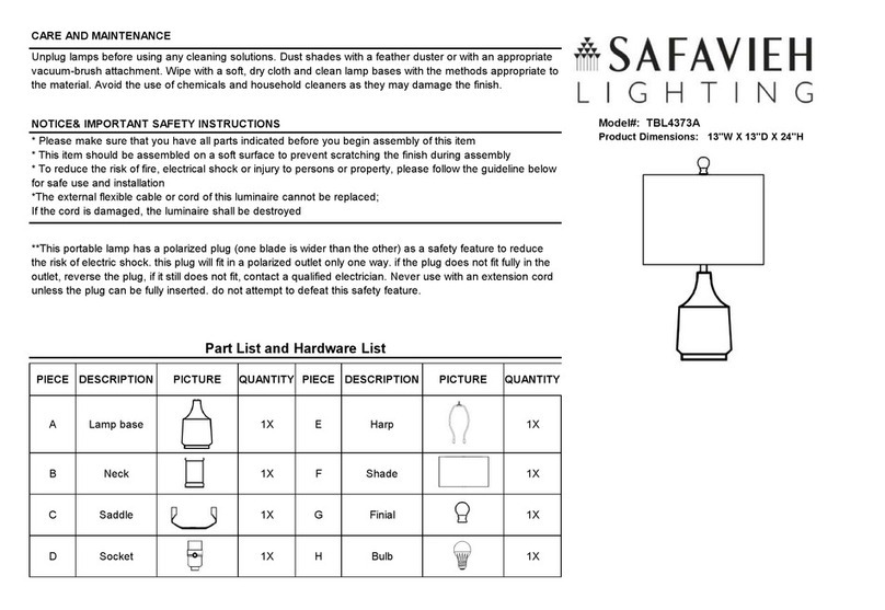 Safavieh Lighting TBL4373A quick start guide Safavieh Lighting TBL4373A quick start guide