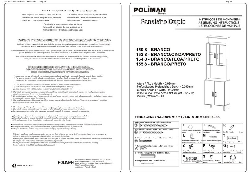 Poliman Moveis Paneleiro Duplo 150.8 Installation guide