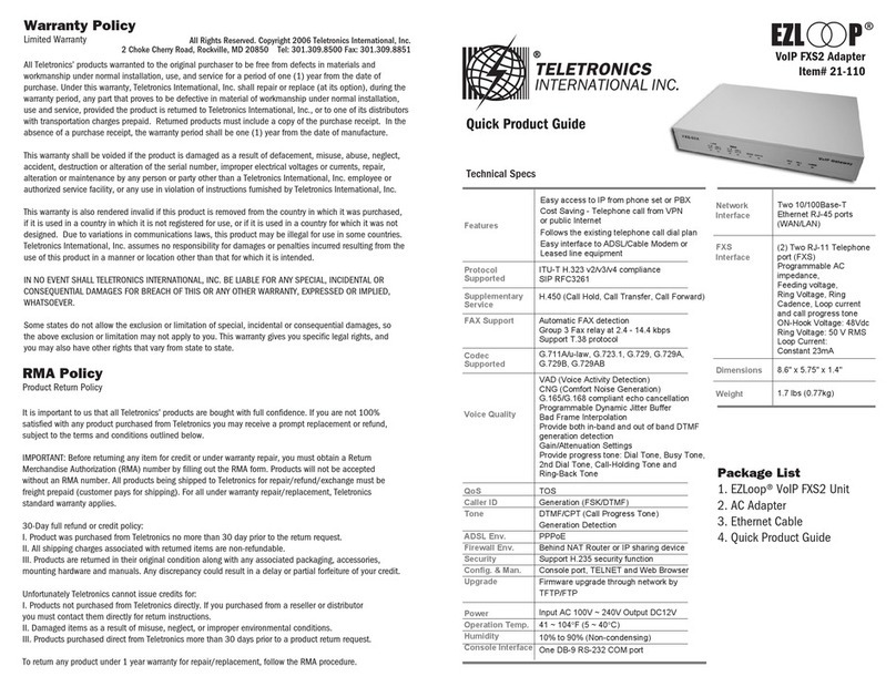 Teletronics International EZLoop 21-110 Quick product guide Teletronics International EZLoop 21-110 Quick product guide