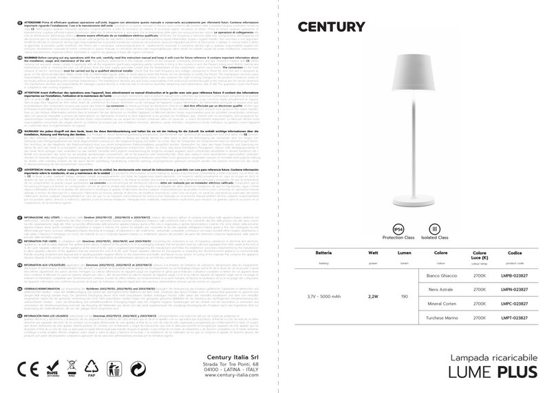 Century LUME PLUS instructions