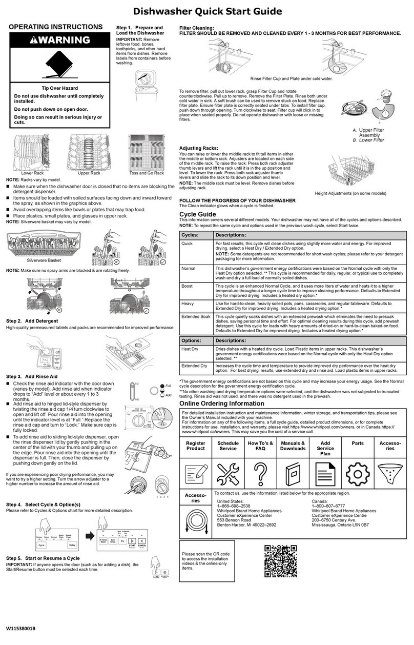 Whirlpool W11538001B quick start guide