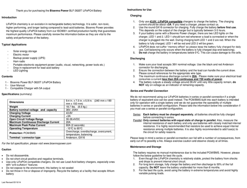 Bioenno Power BLF-3620T User manual