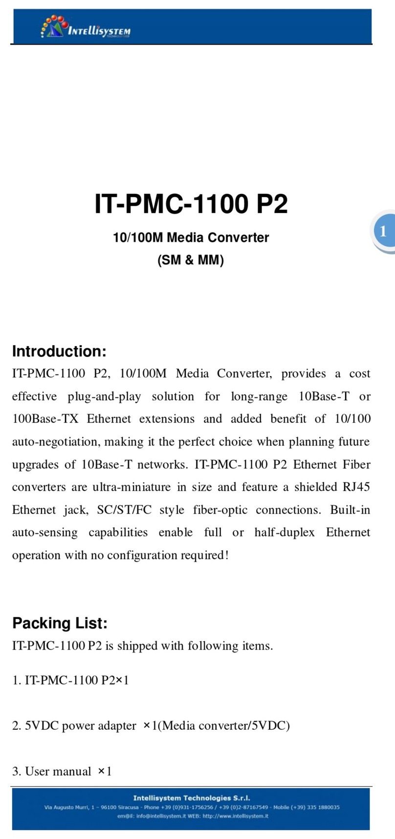 Intellisystem IT-PMC-1100 P2 User manual