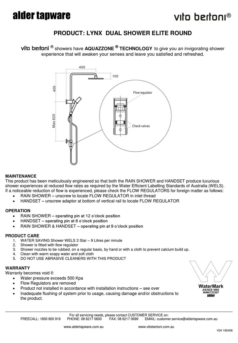 ALDER TAPWARE Vito Bertoni LYNX DUAL SHOWER ELITE ROUND installation instructions ALDER TAPWARE Vito Bertoni LYNX DUAL SHOWER ELITE ROUND installation instructions