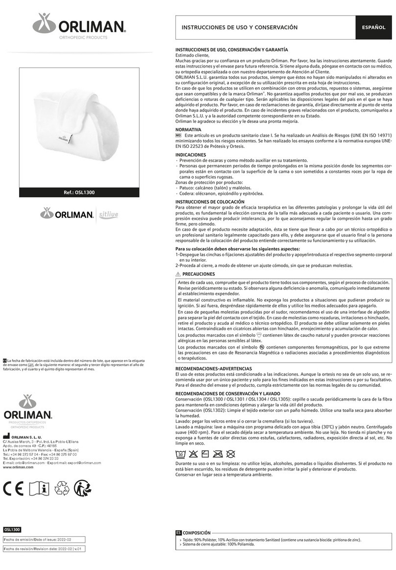 Orliman SITLIVE OSL1300 Use and maintenance instructions Orliman SITLIVE OSL1300 Use and maintenance instructions