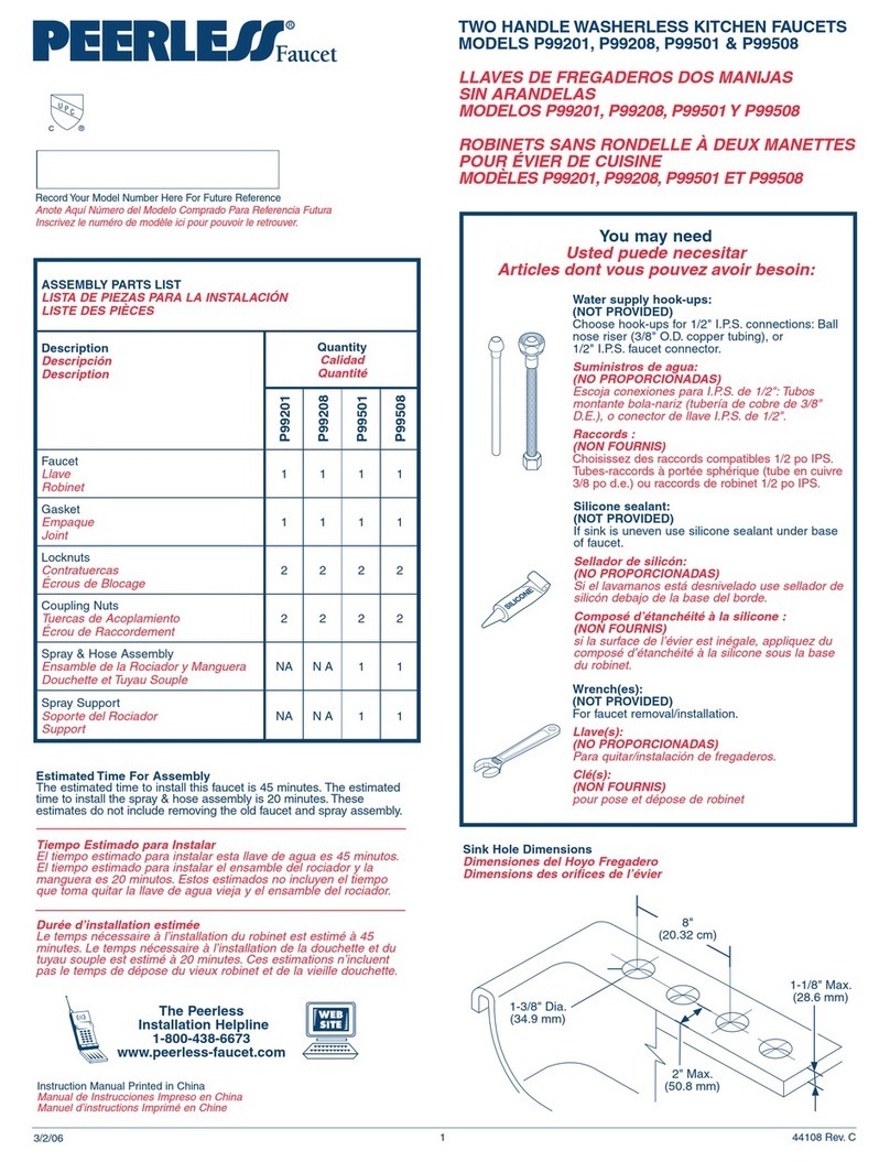 Peerless Faucet P99201 quick start guide Peerless Faucet P99201 quick start guide