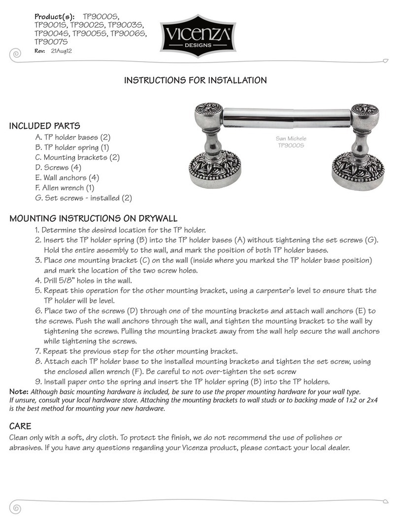 Vicenza Designs San Michele TP9001S Instructions for installation Vicenza Designs San Michele TP9001S Instructions for installation