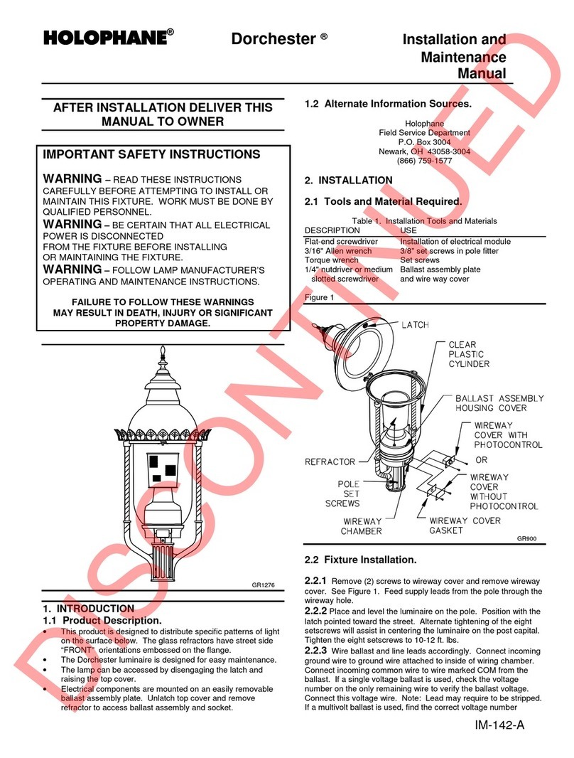 HOLOPHANE Dorchester Installation and maintenance instructions