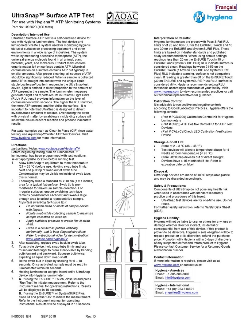 Hygiena UltraSnap US2020 quick start guide