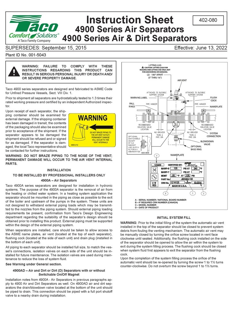 Taco Comfort Solutions 4900 Series instruction sheet Taco Comfort Solutions 4900 Series instruction sheet