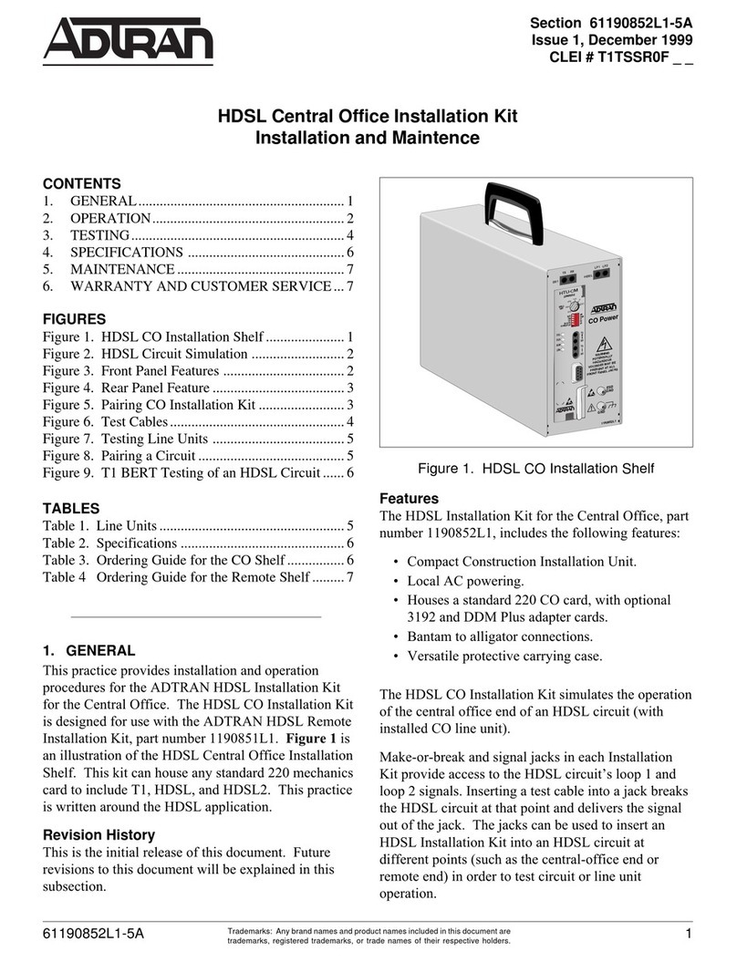 ADTRAN HDSL Central Office Installation Kit Installation and Maintenance
