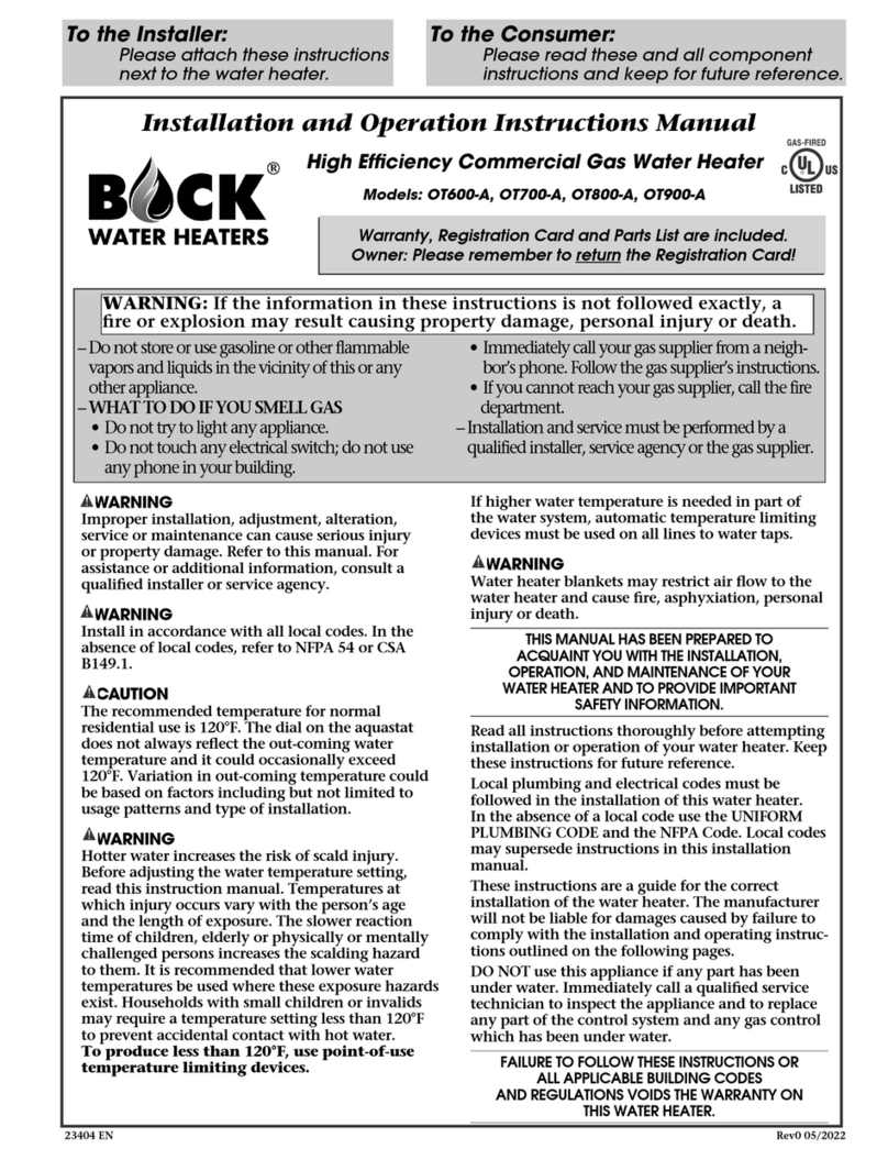 Bock Water heaters OT600-A Installation and operation instruction manual