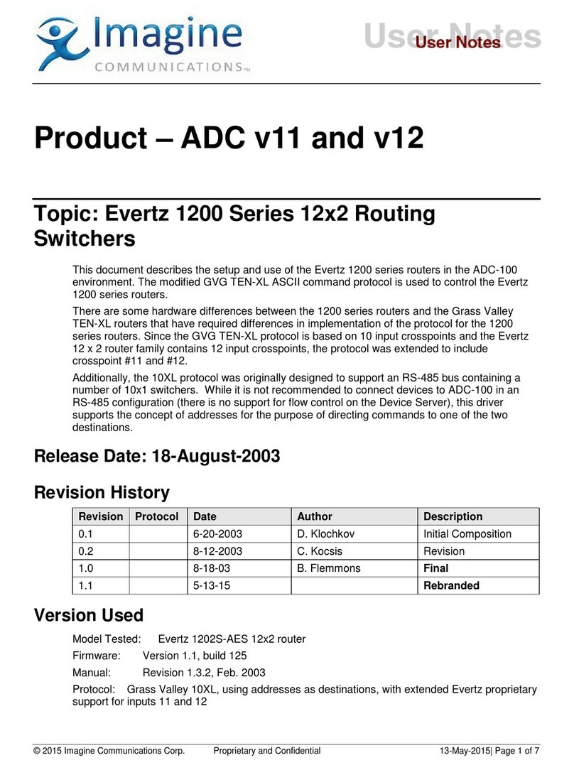 Imagine communications Evertz 1200 Series User notes Imagine communications Evertz 1200 Series User notes
