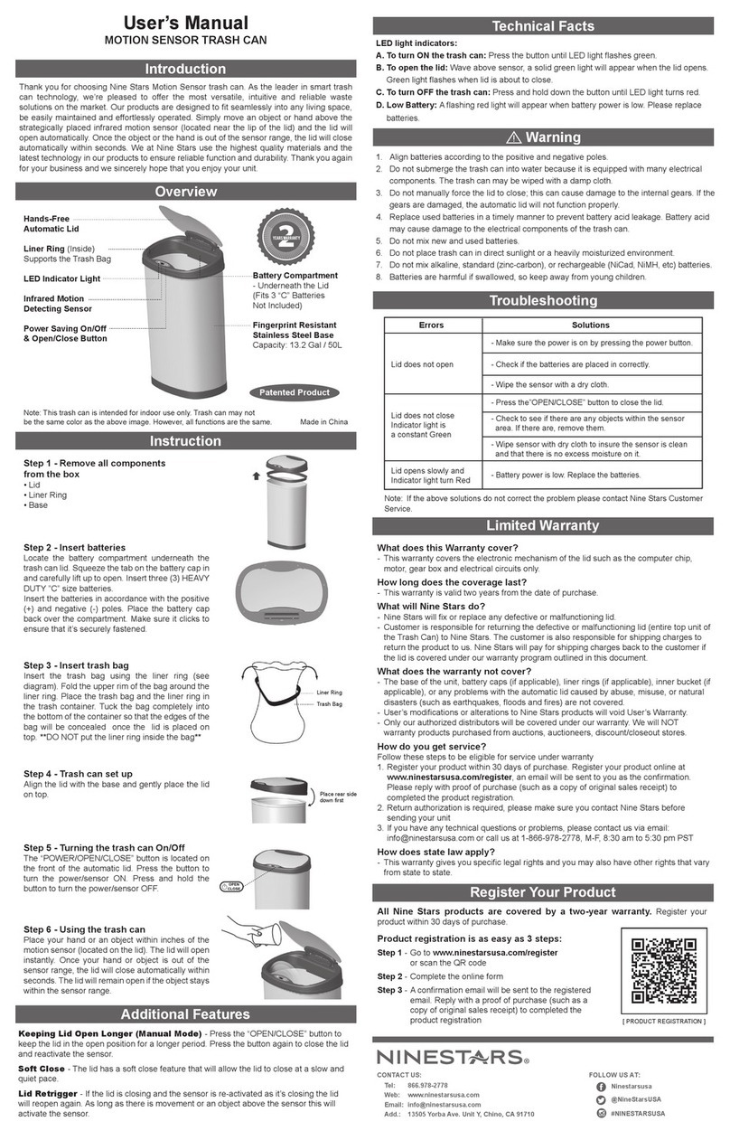 Ninestars TRASH CAN User manual
