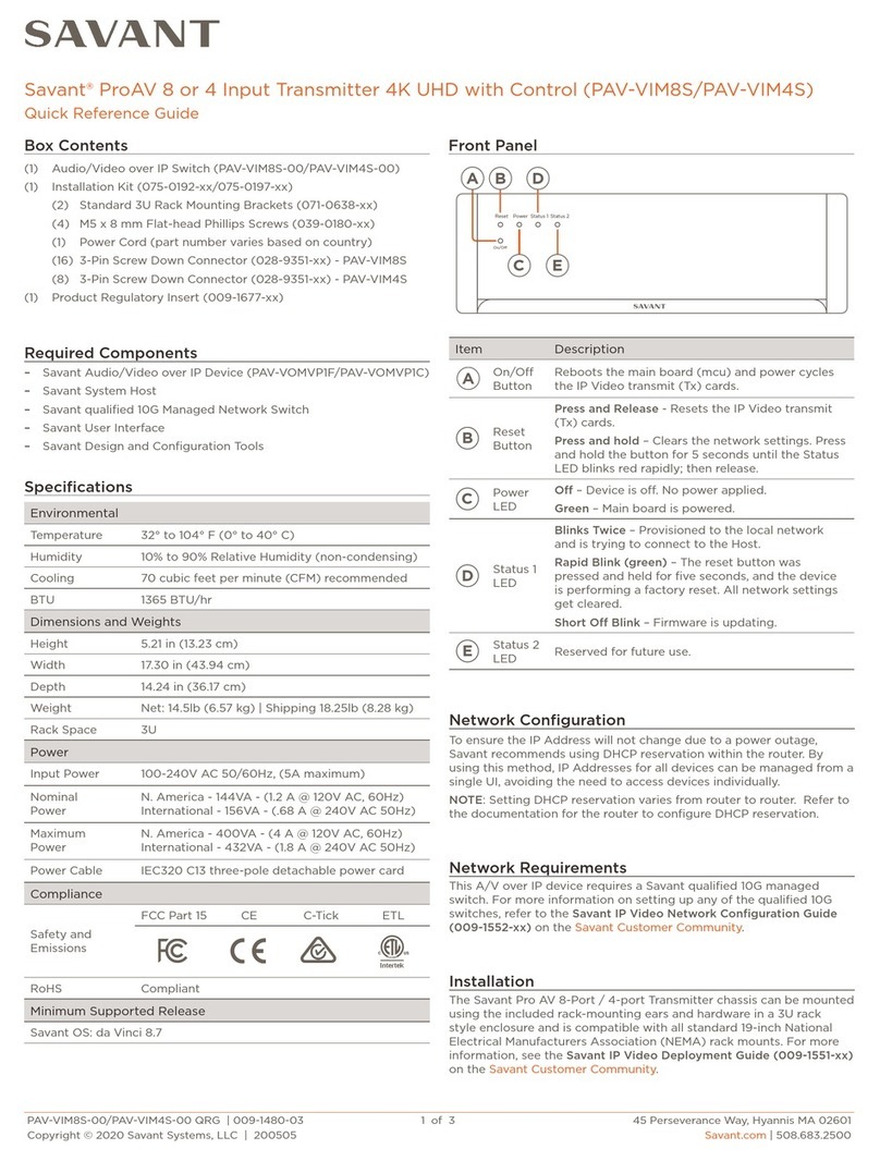 Savant PAV-VIM8S series User manual