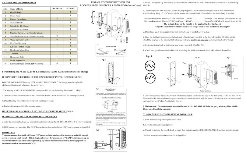 LOCKEY M-210 DEADBOLT installation instructions