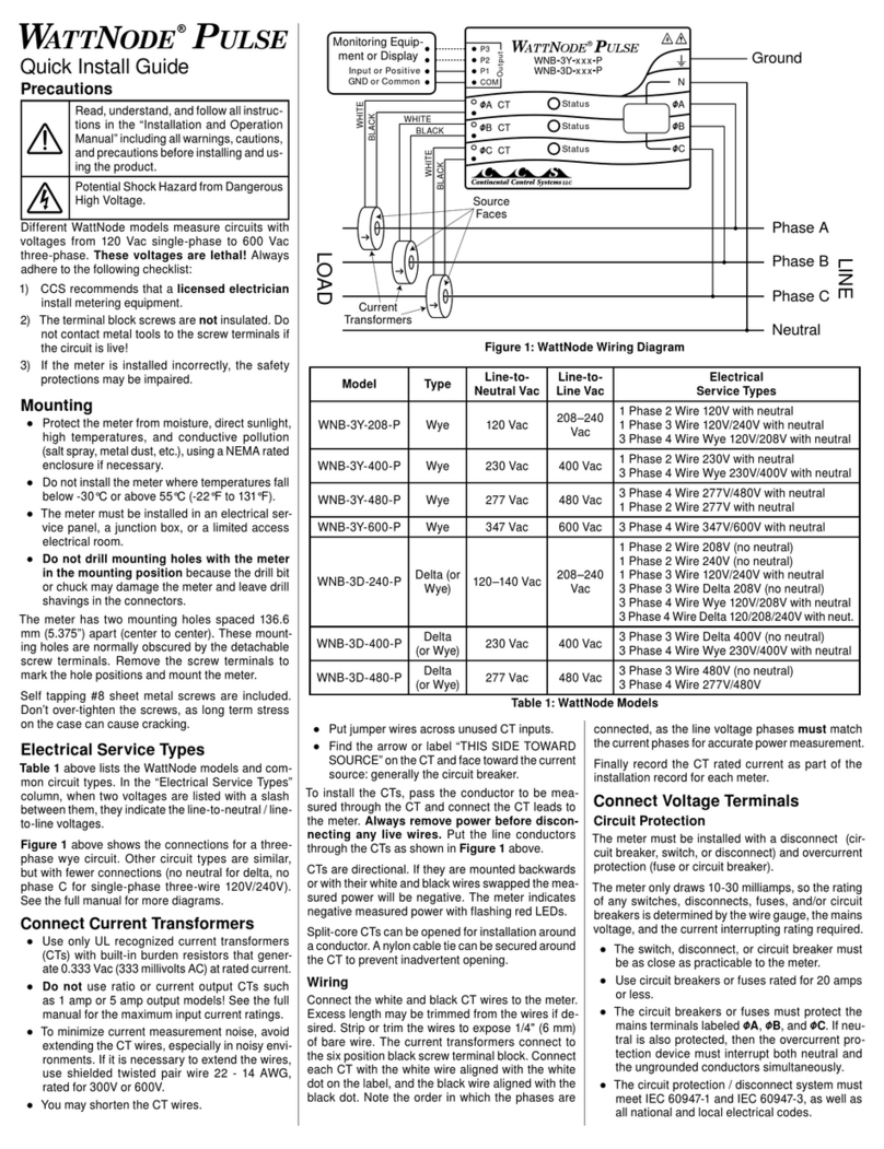 CONTINENTAL CONTROL SYSTEMS WattNode Pulse Quick install guide CONTINENTAL CONTROL SYSTEMS WattNode Pulse Quick install guide