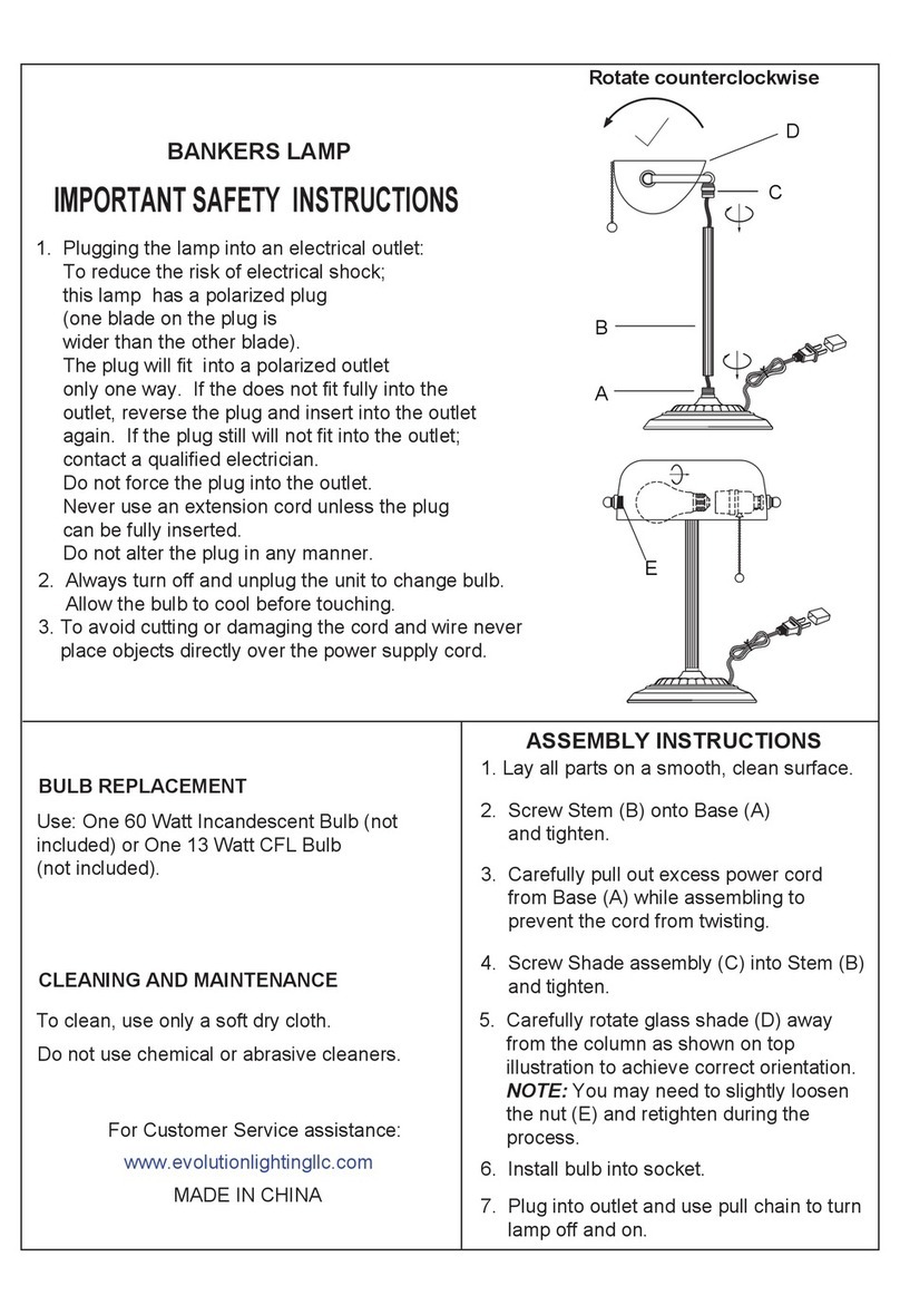evolution lighting BANKERS Safety and assembly instructions evolution lighting BANKERS Safety and assembly instructions