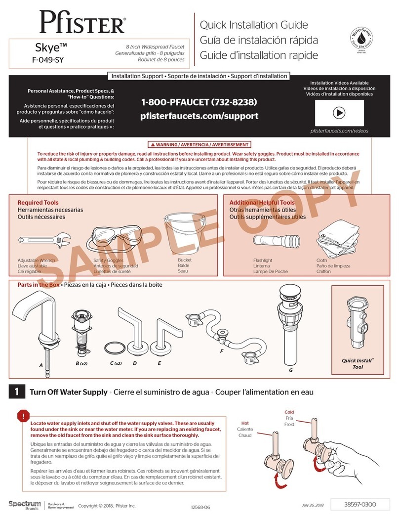 Pfister Skye F-049-SY Quick installation guide