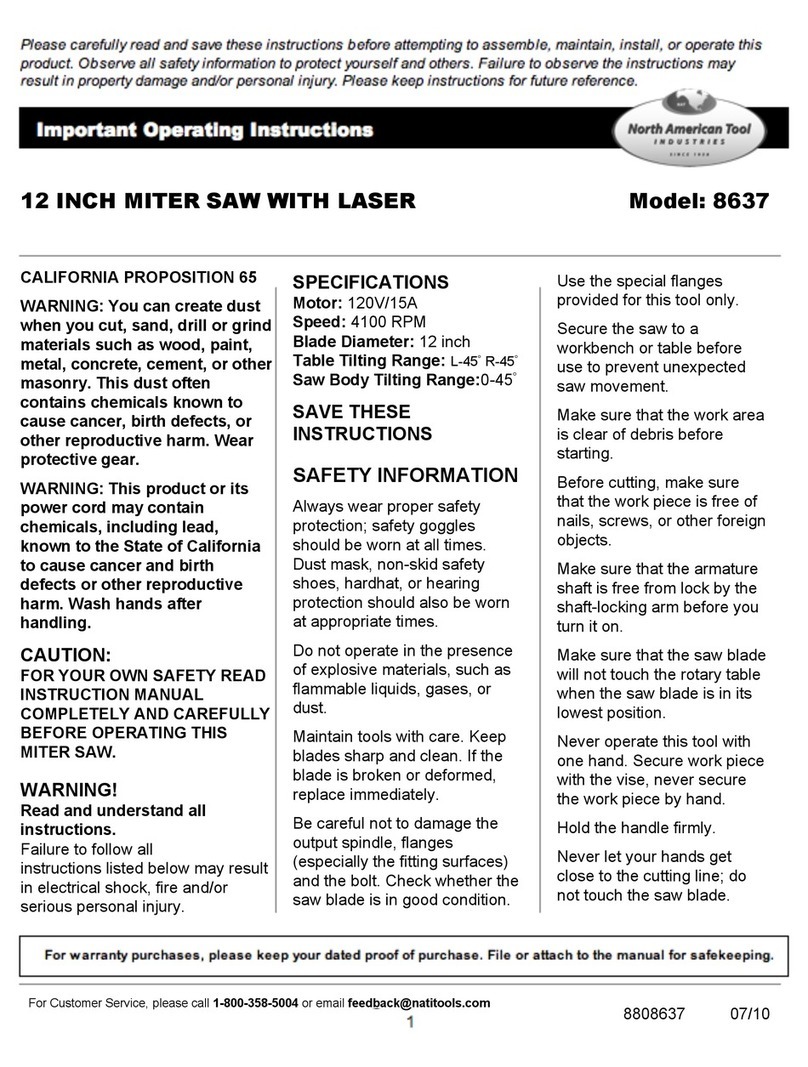 North American Tool 8637 operating instructions