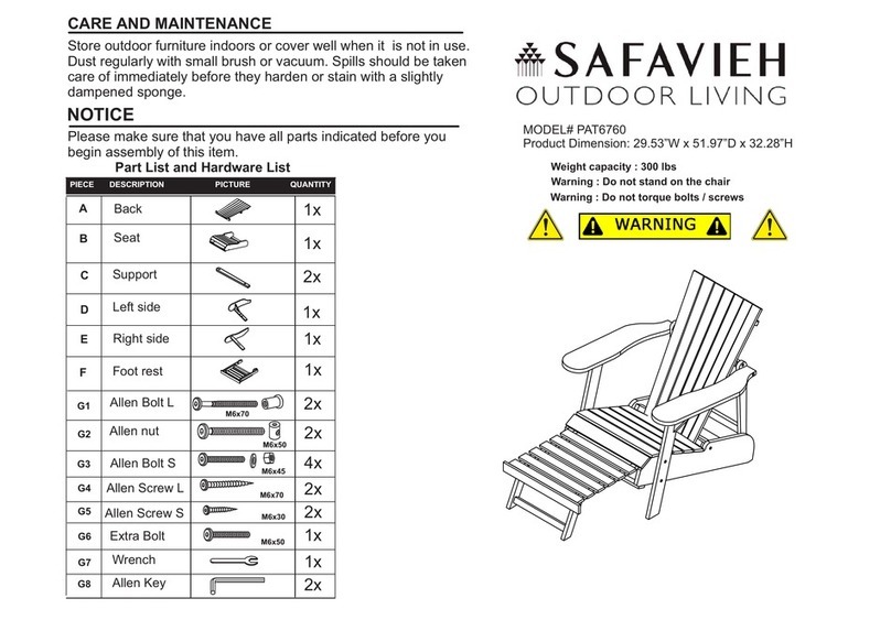Safavieh Outdoor Merlin Adirondack PAT6760 quick start guide Safavieh Outdoor Merlin Adirondack PAT6760 quick start guide