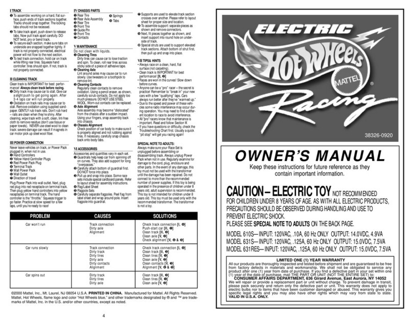 Mattel Hot Wheels Electric Racing 610S owner's manual