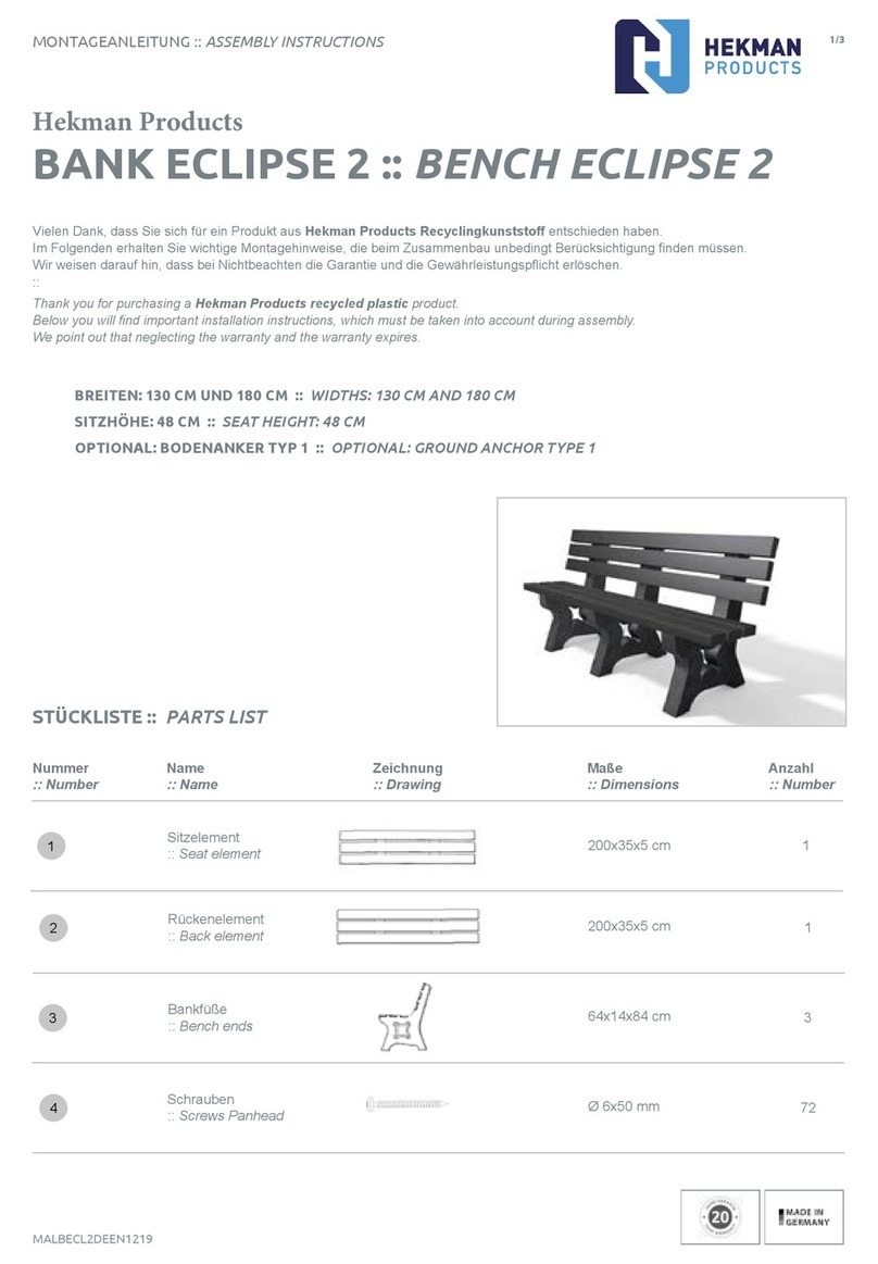 HEKMAN PRODUCTS BENCH ECLIPSE 2 Assembly instructions HEKMAN PRODUCTS BENCH ECLIPSE 2 Assembly instructions