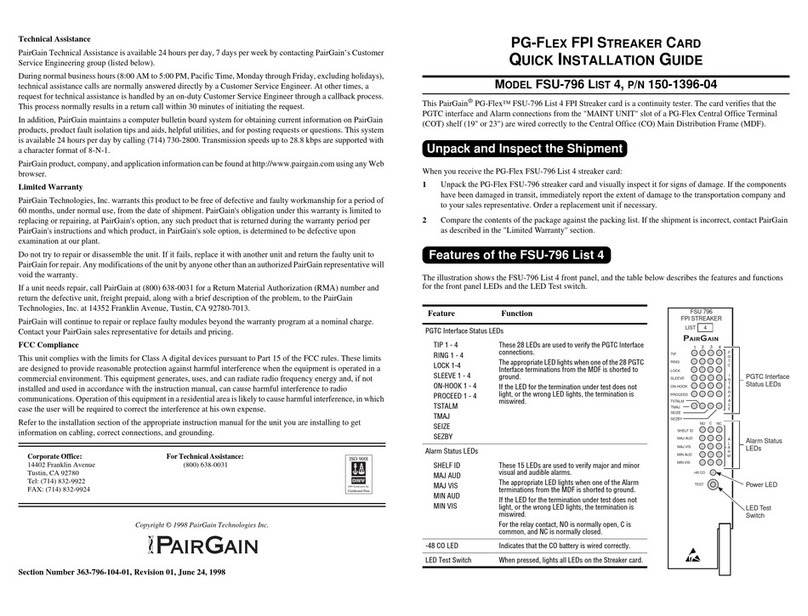 PairGain PG-Flex FSU-796 List 4 FPI Streaker Card Quick installation guide