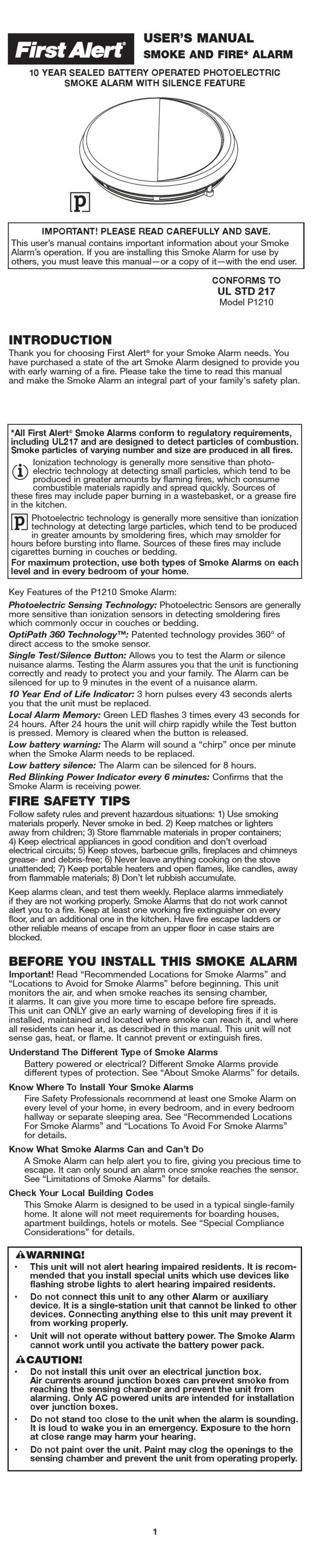 First Alert P1210 User manual