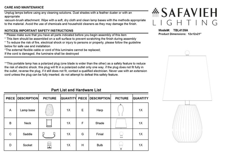 Safavieh Lighting TBL4139A quick start guide