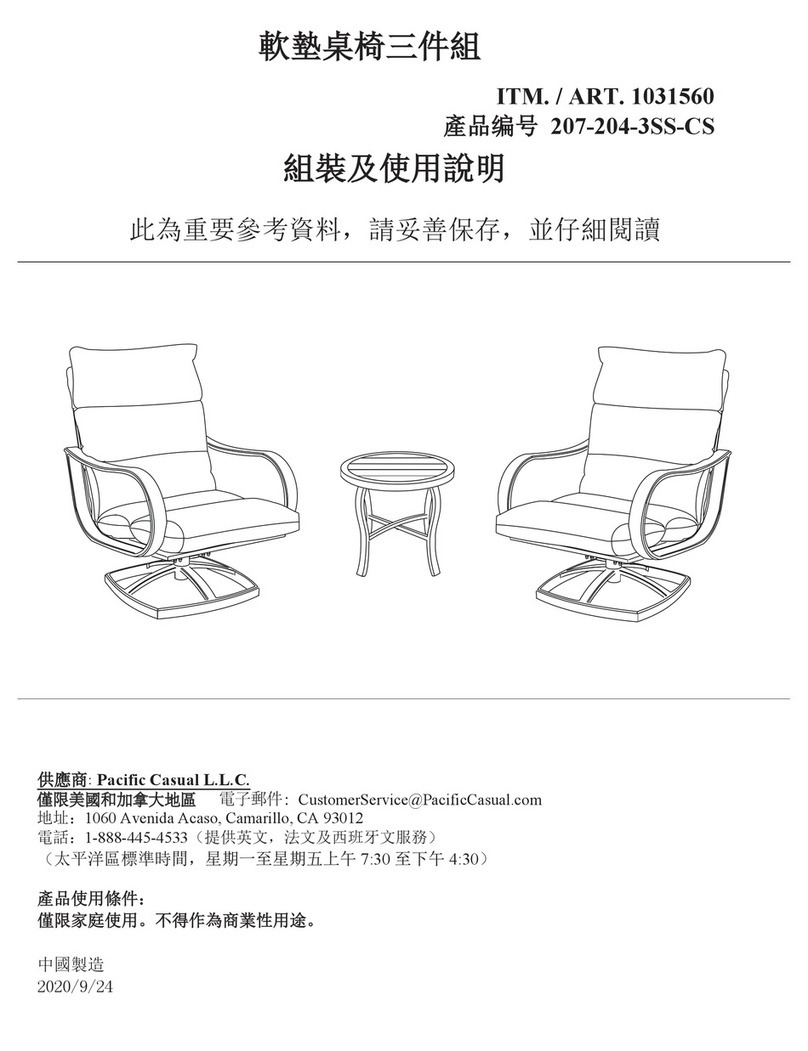 Pacific Casual 207-204-3SS-CS Quick setup guide Pacific Casual 207-204-3SS-CS Quick setup guide