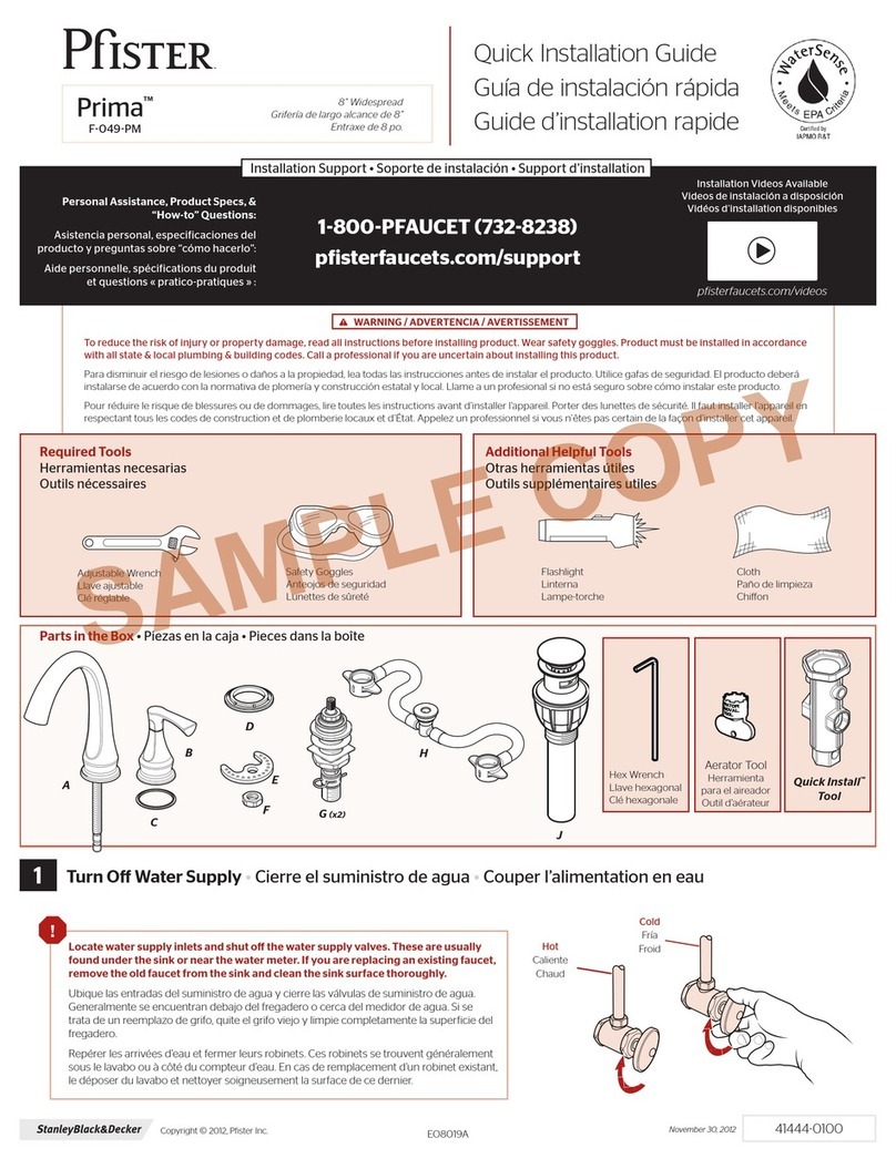 Pfister Prima F-049-PM Quick installation guide Pfister Prima F-049-PM Quick installation guide
