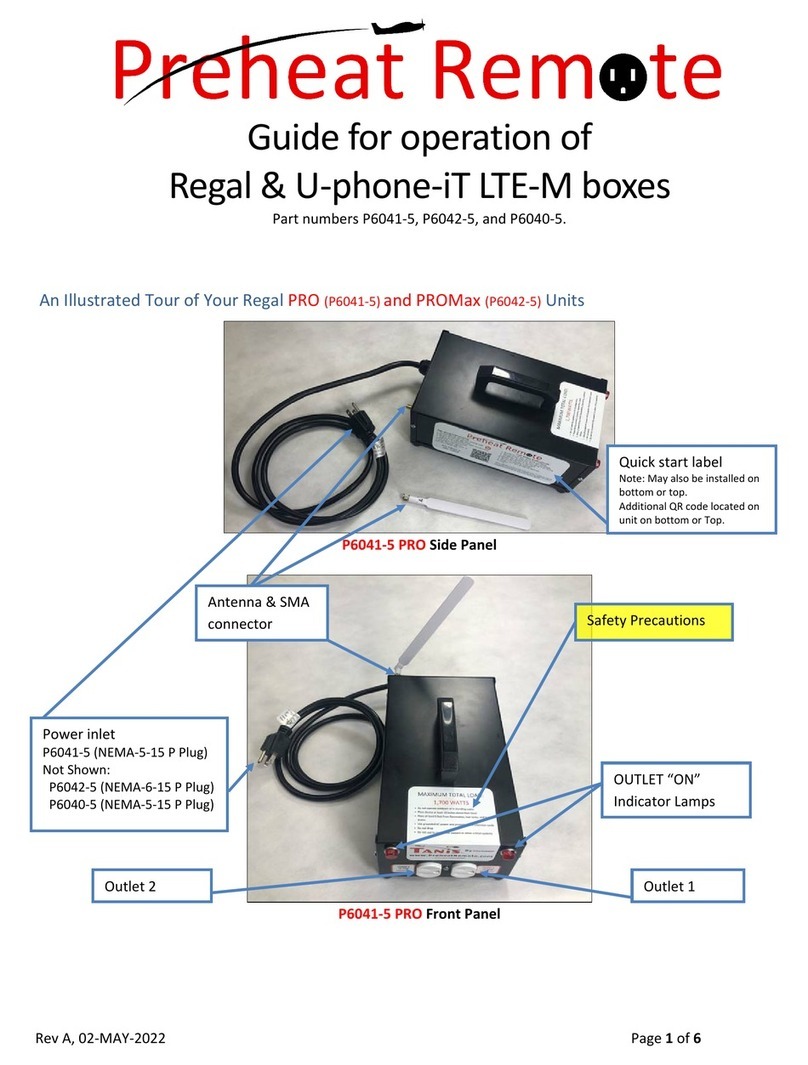 Tanis Technologies Preheat Remote Regal PRO Operation guide