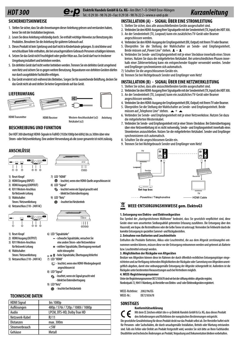 e+p Elektrik Handels HDT 300 Quick installation guide