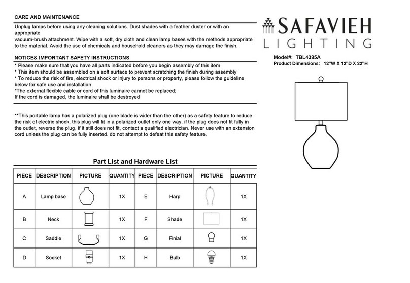 Safavieh Lighting TBL4385A Assembly instructions Safavieh Lighting TBL4385A Assembly instructions