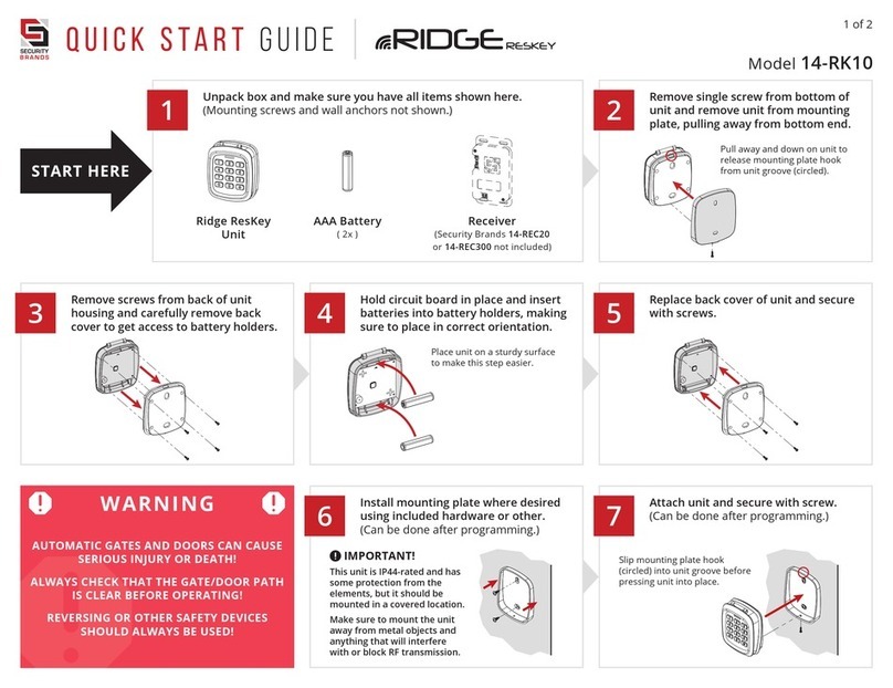 Security Brands RIDGE RESKEY 14-RK10 quick start guide