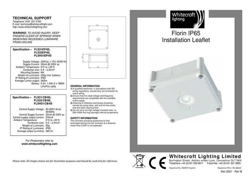 WHITECROFT LIGHTING Florin E3 Series Installation leaflet