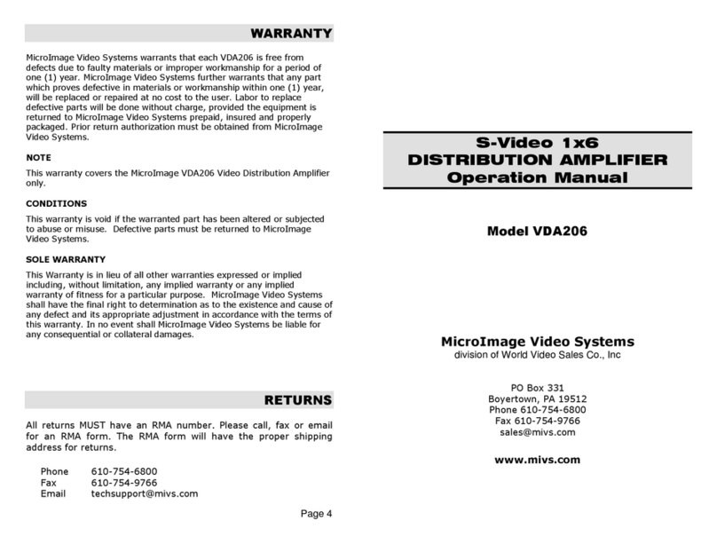 World Video Sales MicroImage Video Systems VDA206 Operation manual