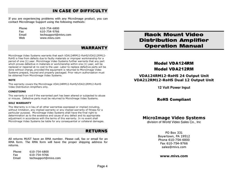 World Video Sales MicroImage Video Systems VDA124RM Operation manual