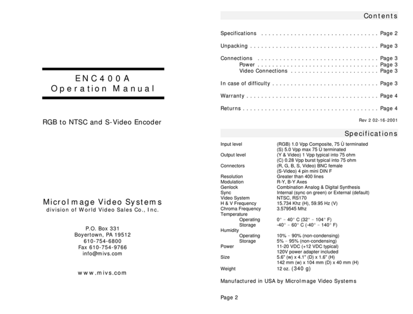 World Video Sales MicroImage Video Systems ENC400A Operation manual World Video Sales MicroImage Video Systems ENC400A Operation manual