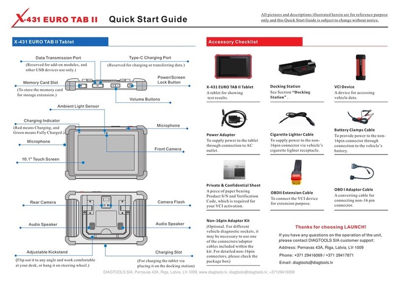 Diagtools X-431 EURO TAB II quick start guide