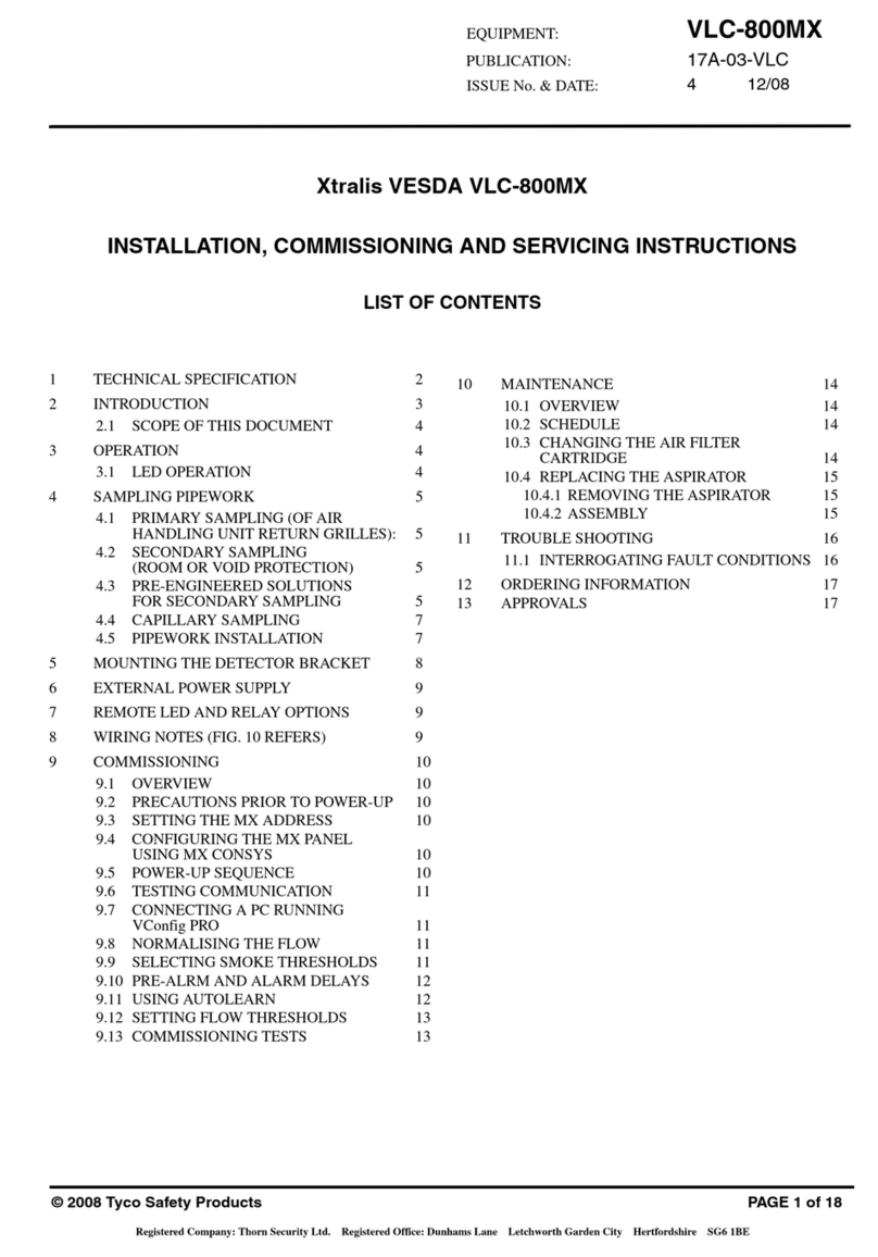 Tyco Xtralis VESDA VLC-800MX Installation, commissioning and servicing instructions Tyco Xtralis VESDA VLC-800MX Installation, commissioning and servicing instructions