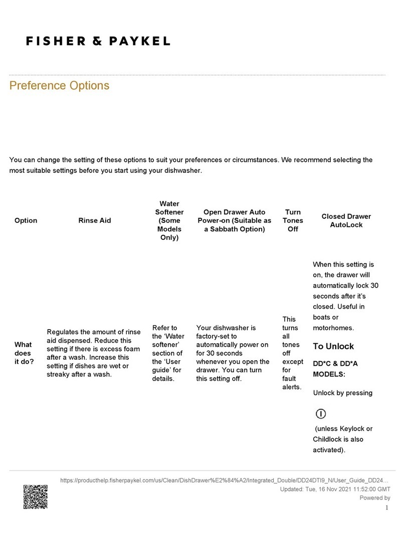 Fisher & Paykel DISHDRAWER DD24DTI9 Preference Options