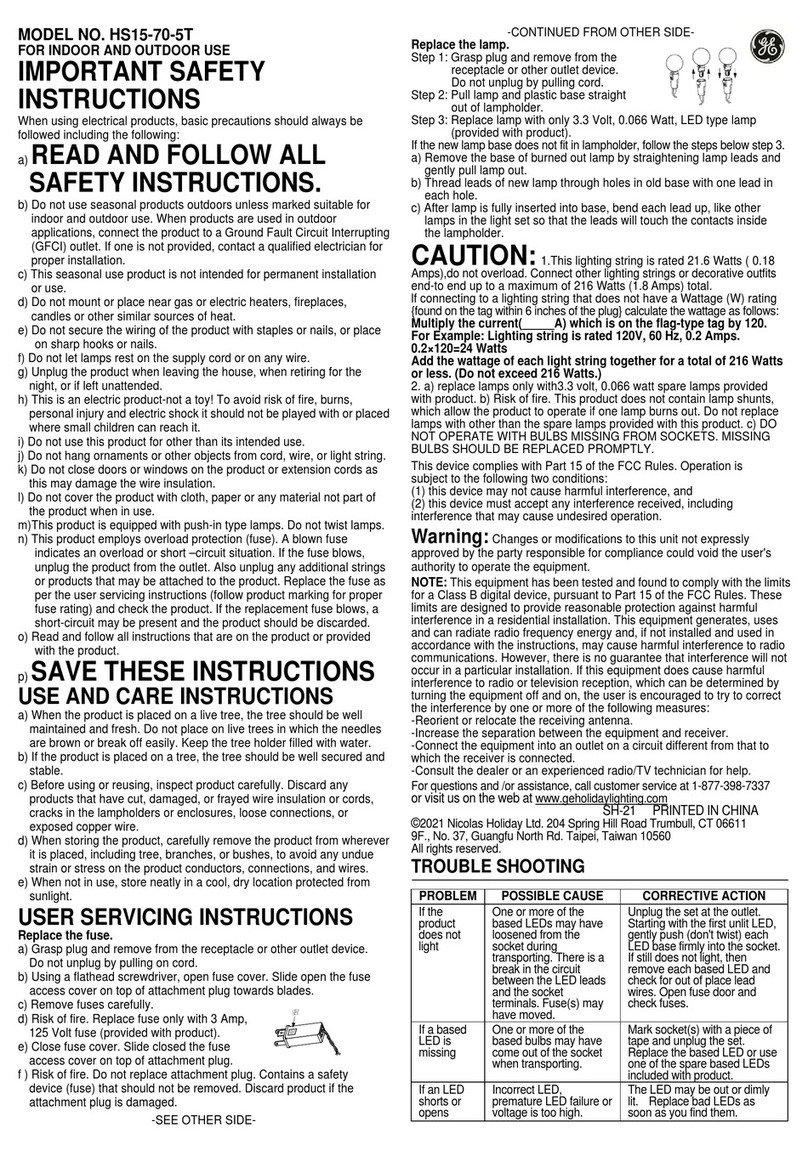 Nicolas Holiday HS15-70-5T Important safety instructions