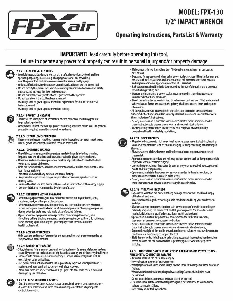 Fpxair FPX-130 Operating instructions, parts list & warranty