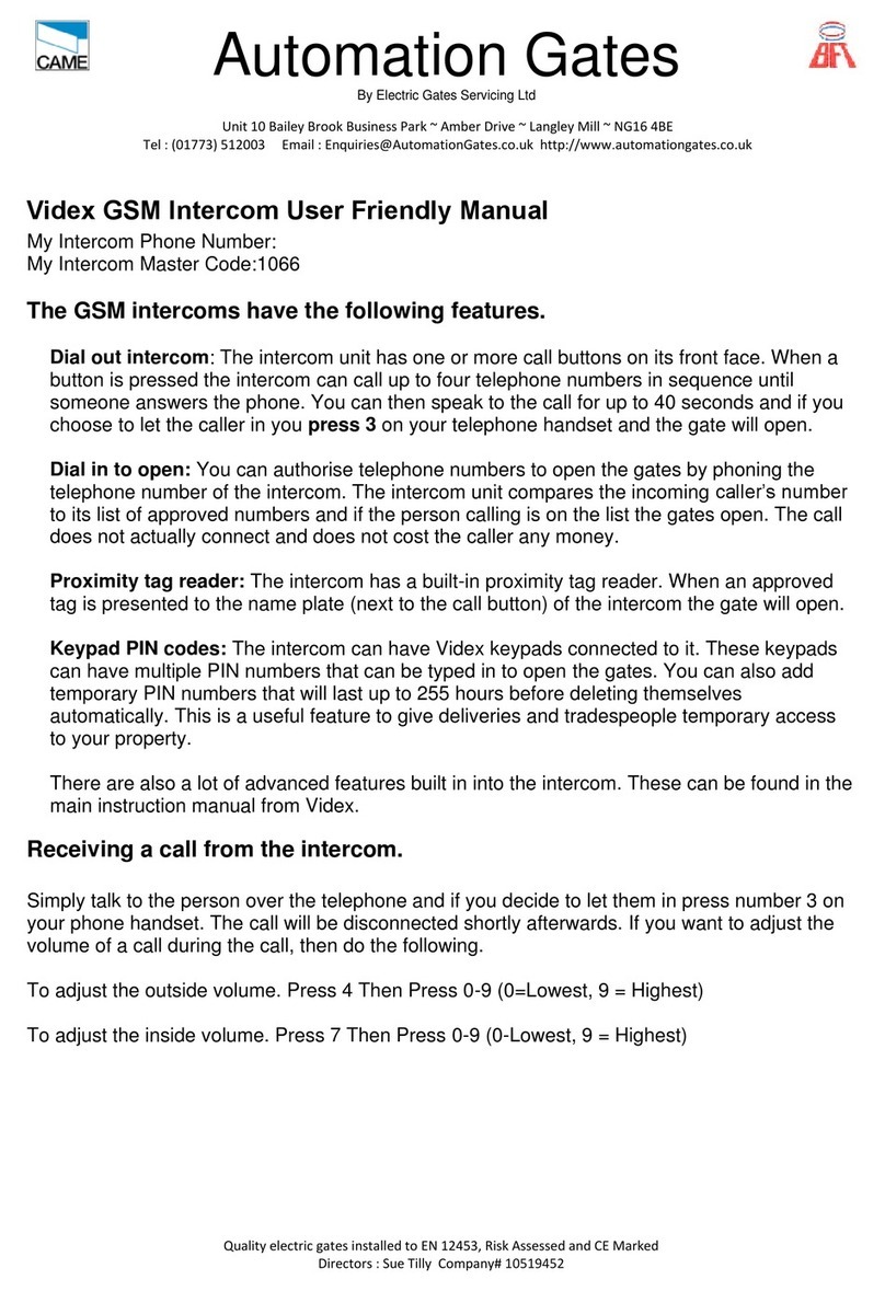 Electric Gates Servicing Videx GSM Intercom user manual