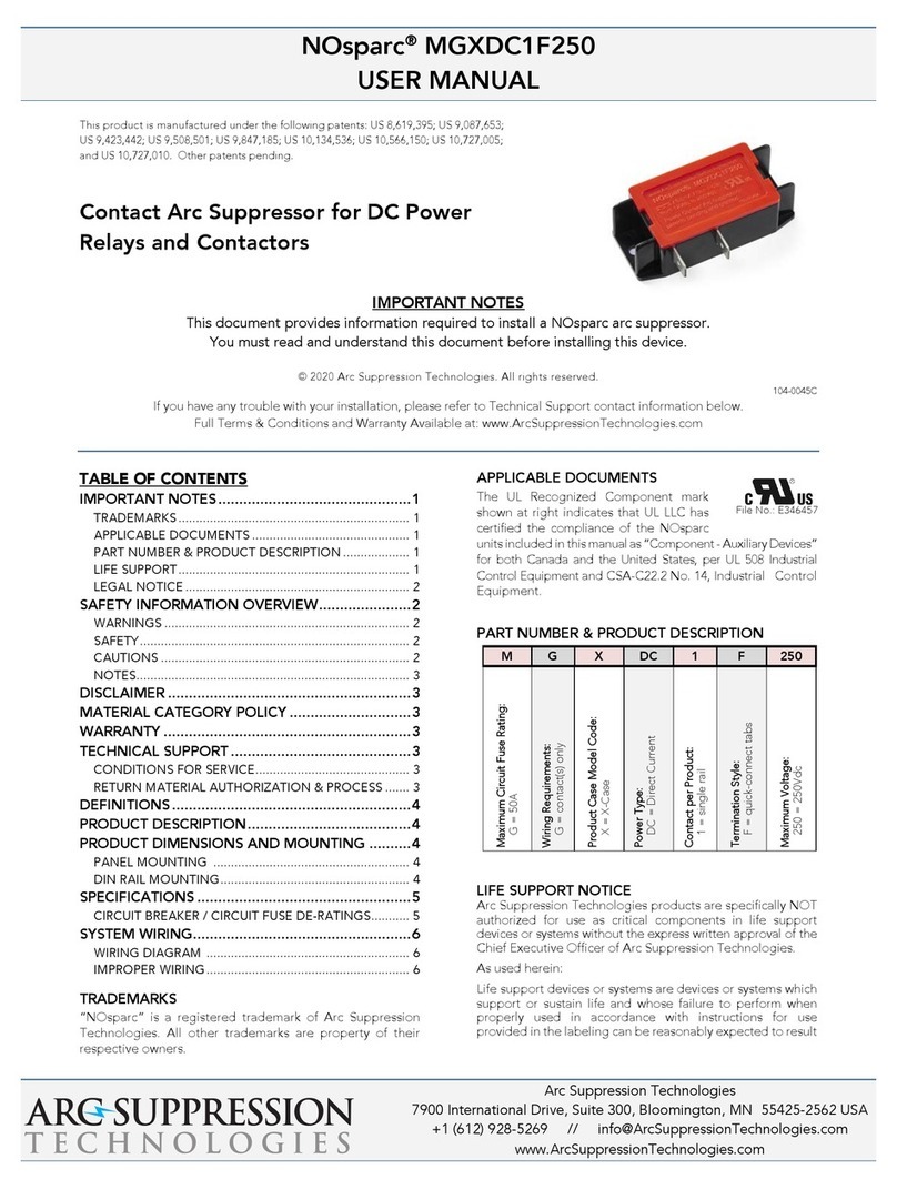 ARC SUPPRESION TECHNOLOGIES NOsparc MGXDC1F250 user manual