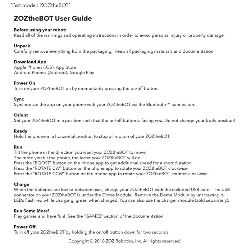 ZOZ Robotics ZOZtheBOT user guide