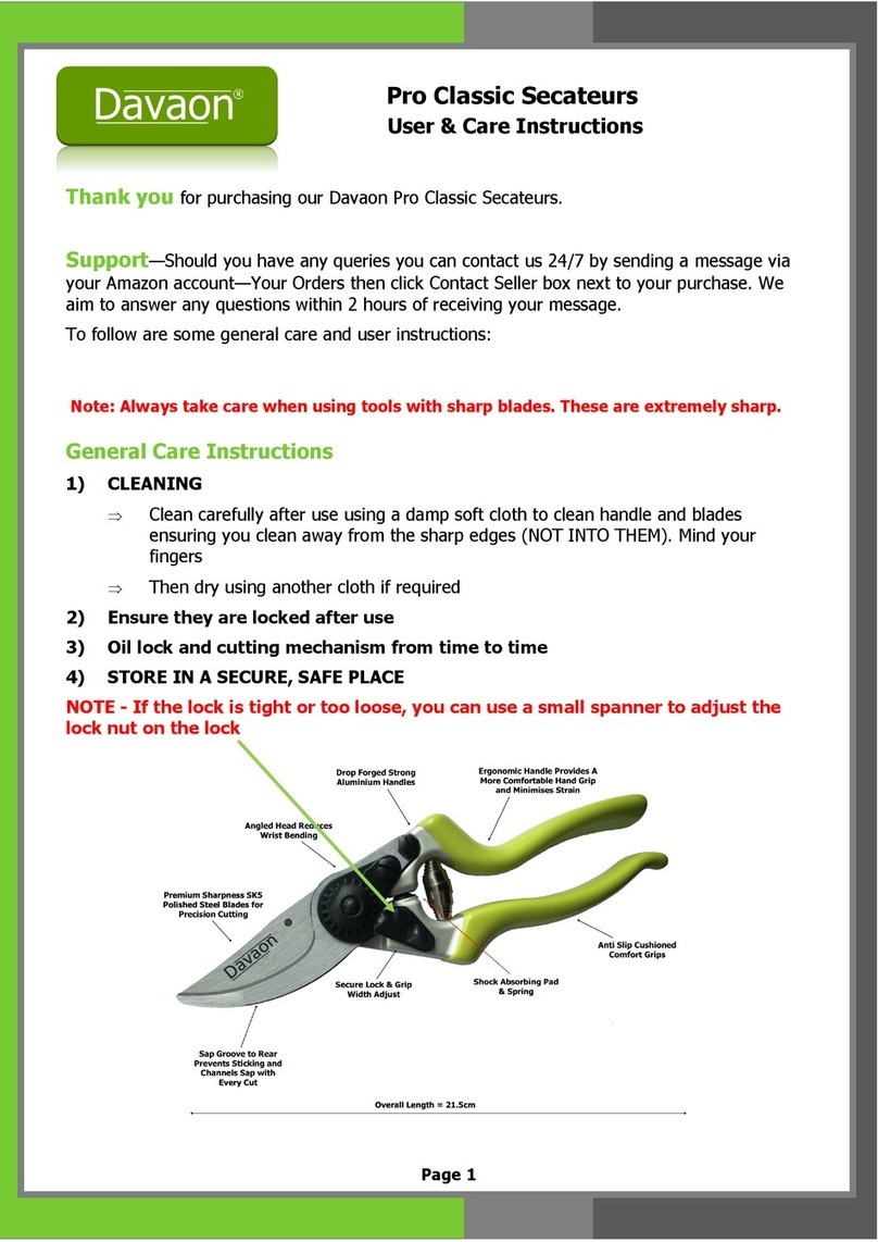 Davaon Pro Classic Secateurs USER and CARE INSTRUCTIONS